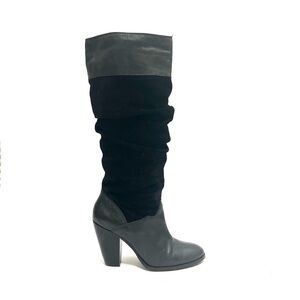 ZODIAC | Vintage 1980s black suede and leather knee high heeled slouch boots
